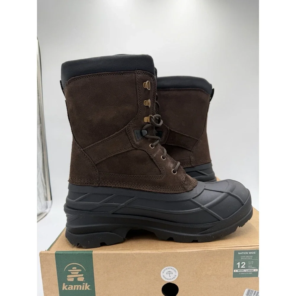 Kamik Nation Wide Insulated Waterproof Pac Boots for Men Dark Brown 12W -40F
